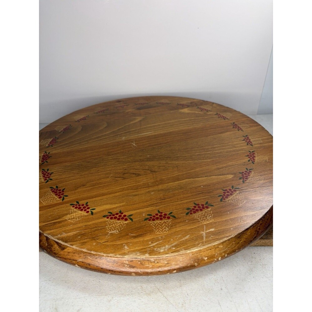 Vintage Cornwall Handcrafted Wood Lazy Susan Country Garden Pattern 16” Round